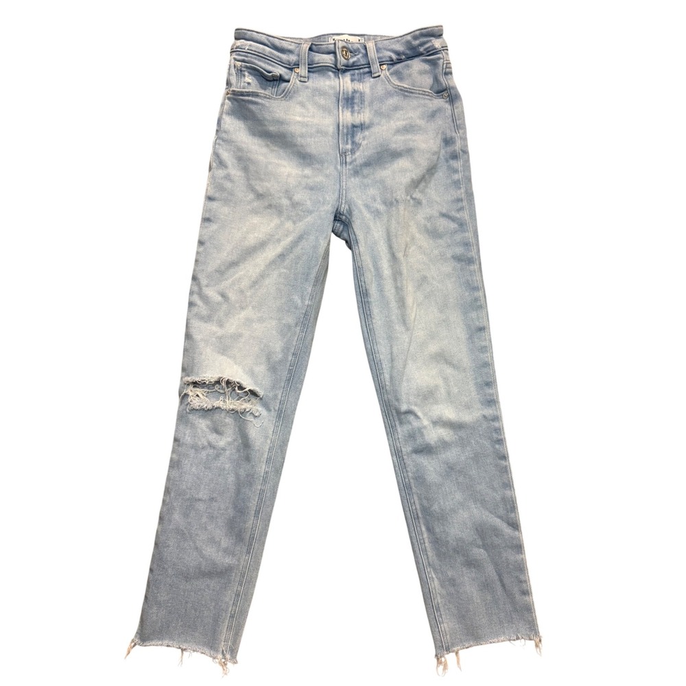 Paige Sarah Slim Crop Jeans‎ Light Wash Distressed Raw Hem Denim Sz 25